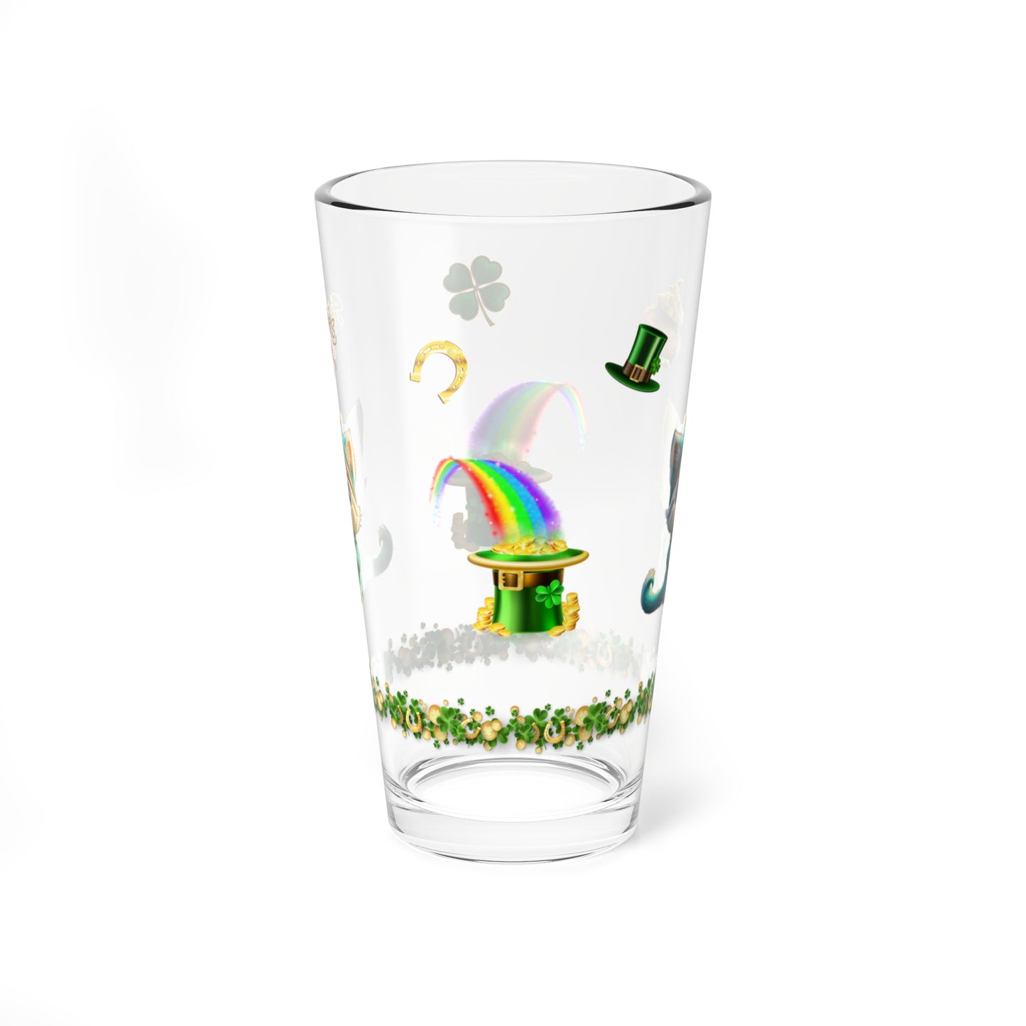 Serene Shamrock Kitty: Mindful St. Patrick's Day 16oz Pint Glasses - Festive Design for Positivity & Wellness