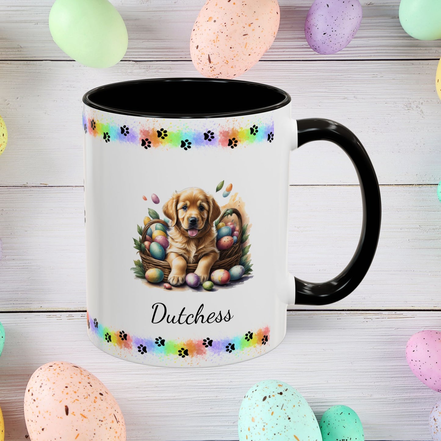 Golden Retriever Easter puppy coffee mug, personalized cute dog gift for mental health awareness and cozy drinks