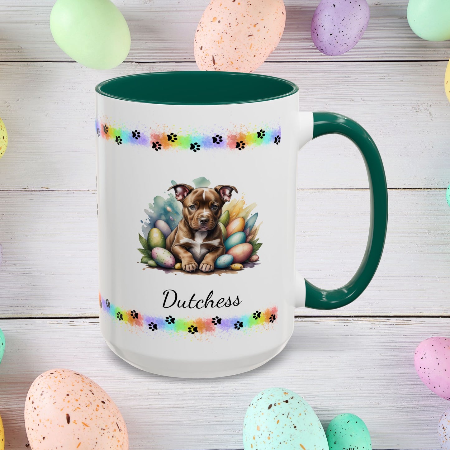 Pitbull (Brown): Personalized Easter Puppy Coffee Mug - Adorable Dog Design, Mental Health Gift, 11oz & 15oz, 12 Color Choices, Easter Gifts & Décor