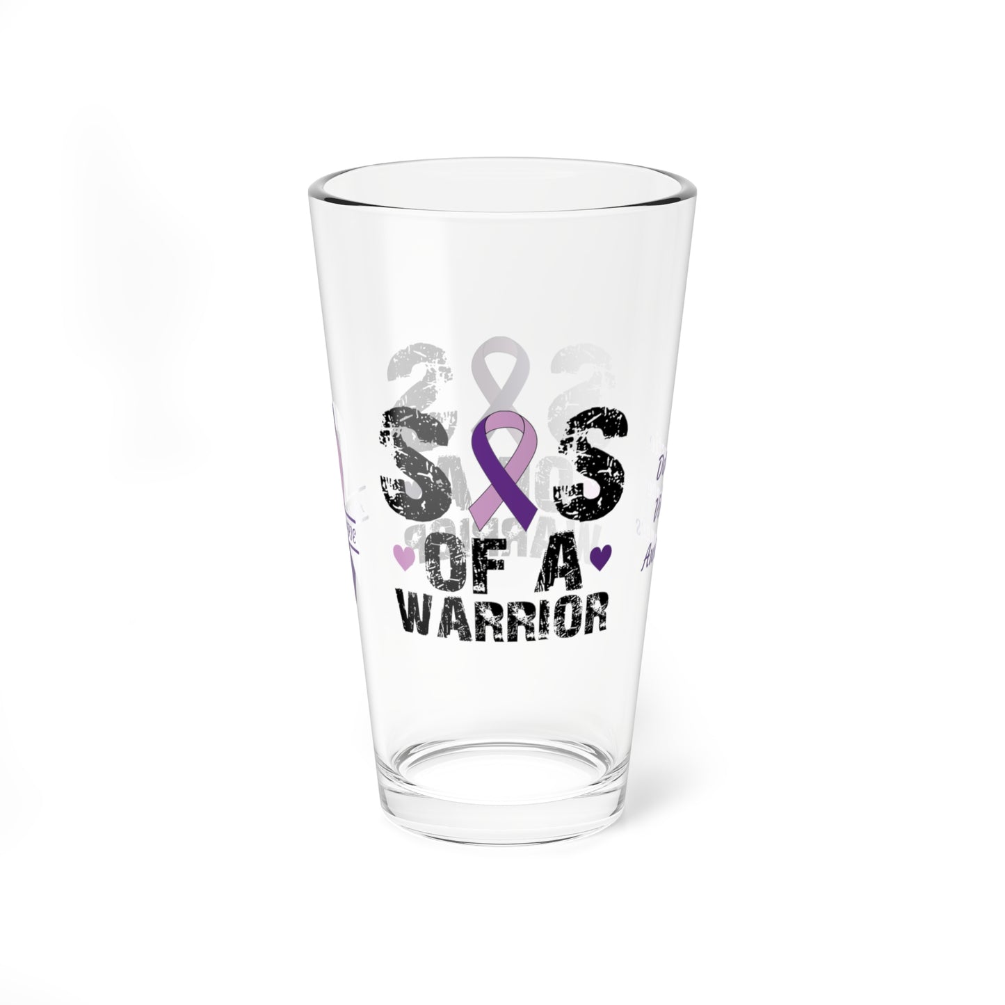 Sis of a Warrior: Personalized Domestic Violence Awareness Warrior Pint Glass - Proud Family Member