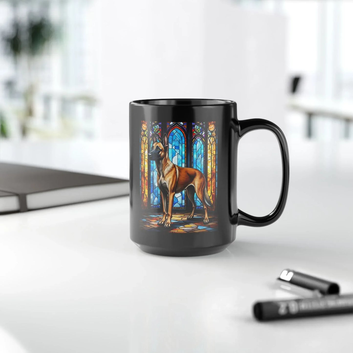 Shop our premium belgian malinois mahogany personalized mug with stained glass design 11oz 15oz from MySisterIsASurvivor.