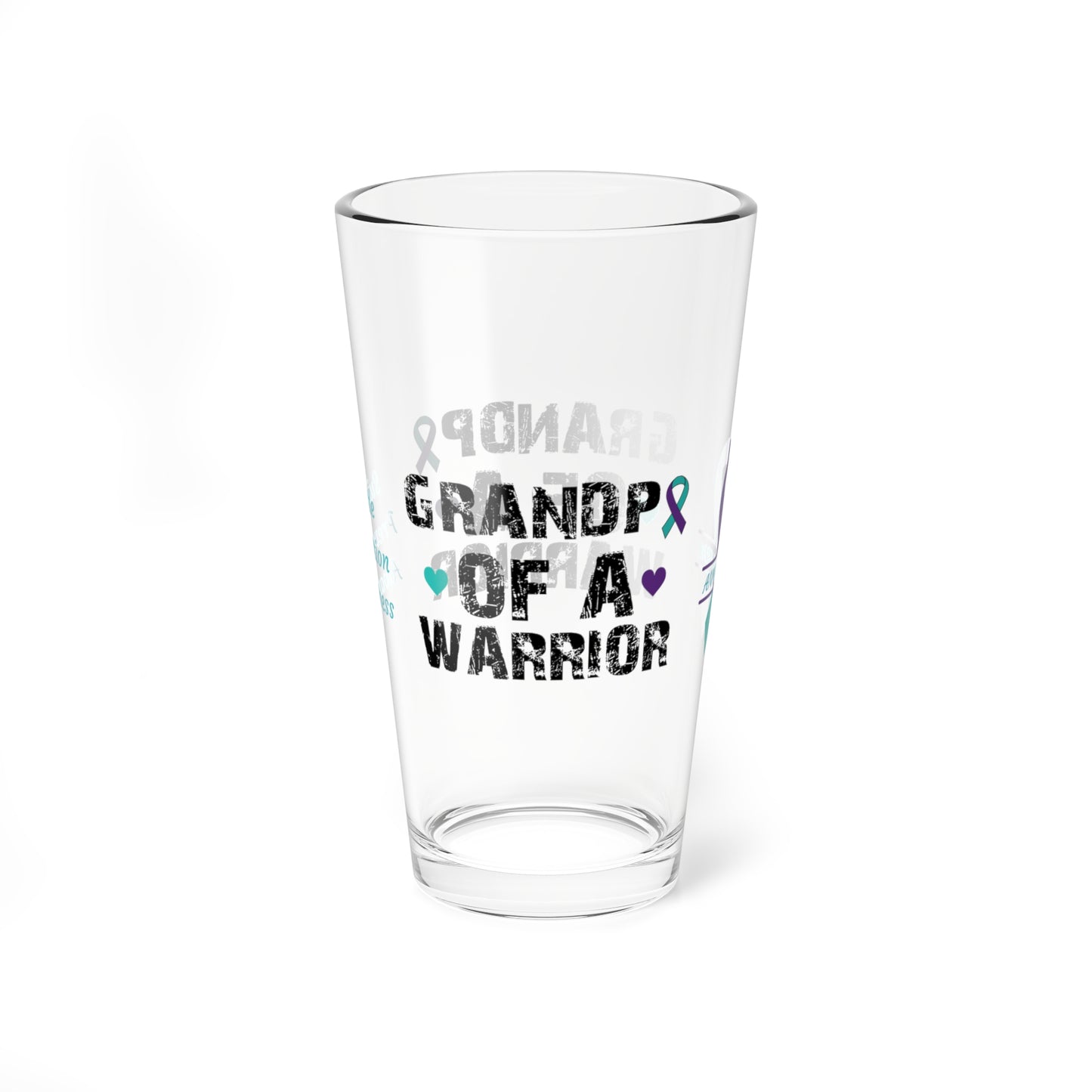 Grandpa of a Warrior: Personalized Suicide Prevention Awareness Warrior Pint Glass - Proud Family Member