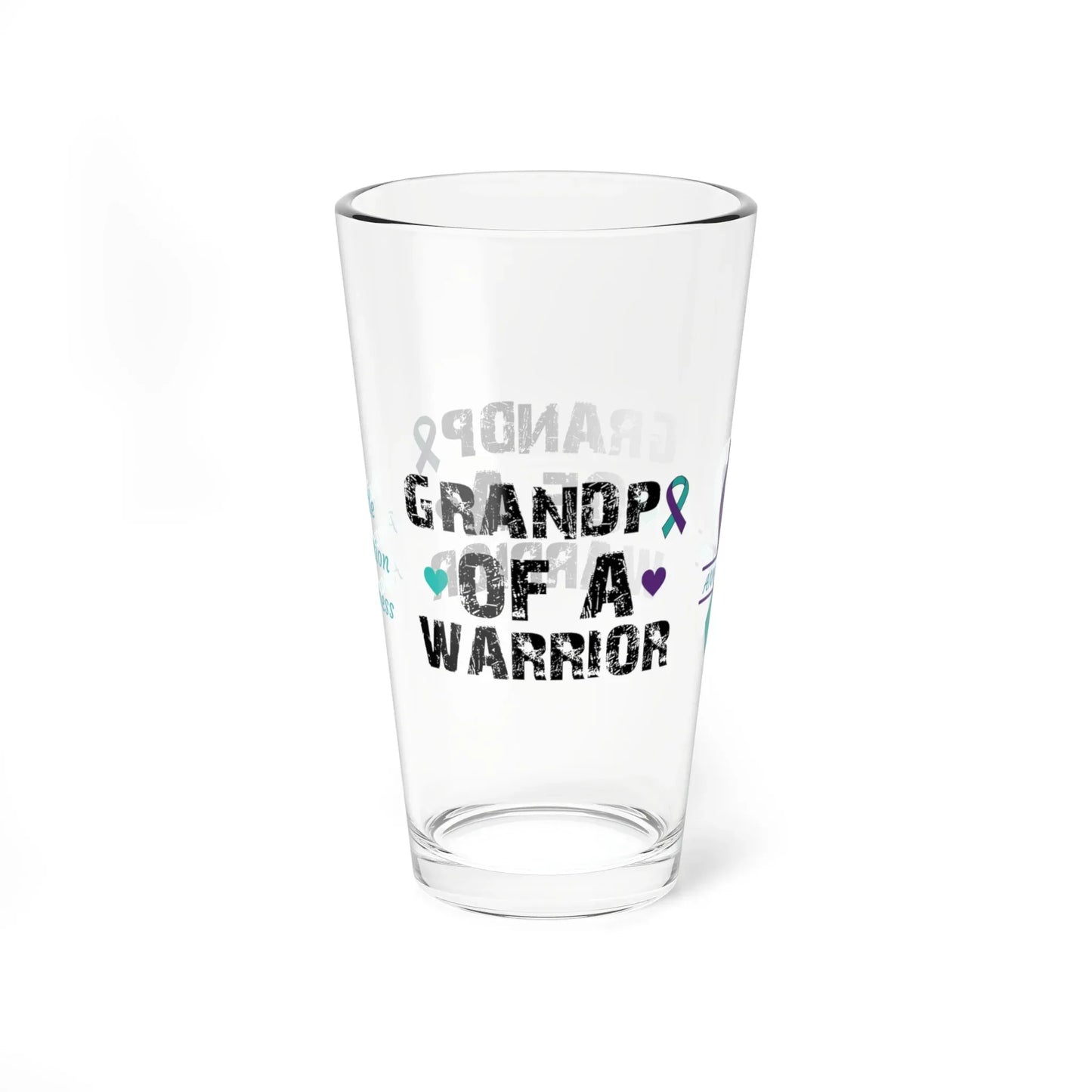 Shop our premium grandpa of a warrior suicide prevention awareness pint glass 16oz from MySisterIsASurvivor.