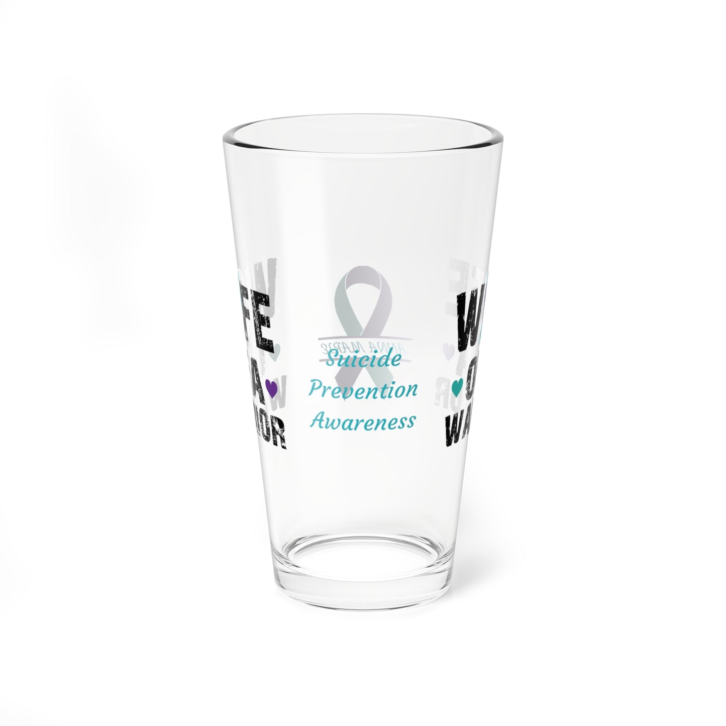 Wife of a Warrior: Personalized Suicide Prevention Awareness Warrior Pint Glass - Proud Family Member