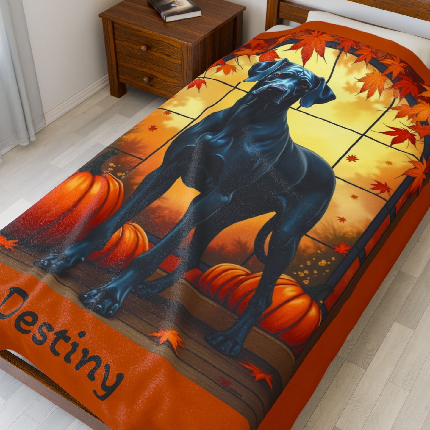 Blue Great Dane velveteen plush blanket, warm soft dog throw, custom gift for Great Dane parents