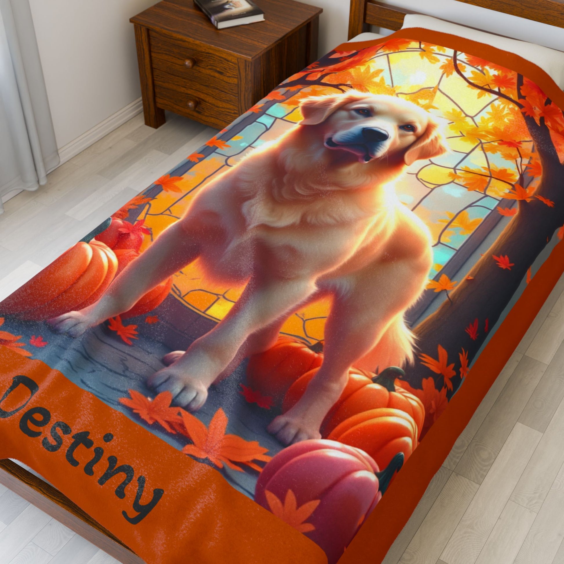 Golden Retriever Light Coat Velveteen Plush Blanket, Personalized Dog Throw Gift