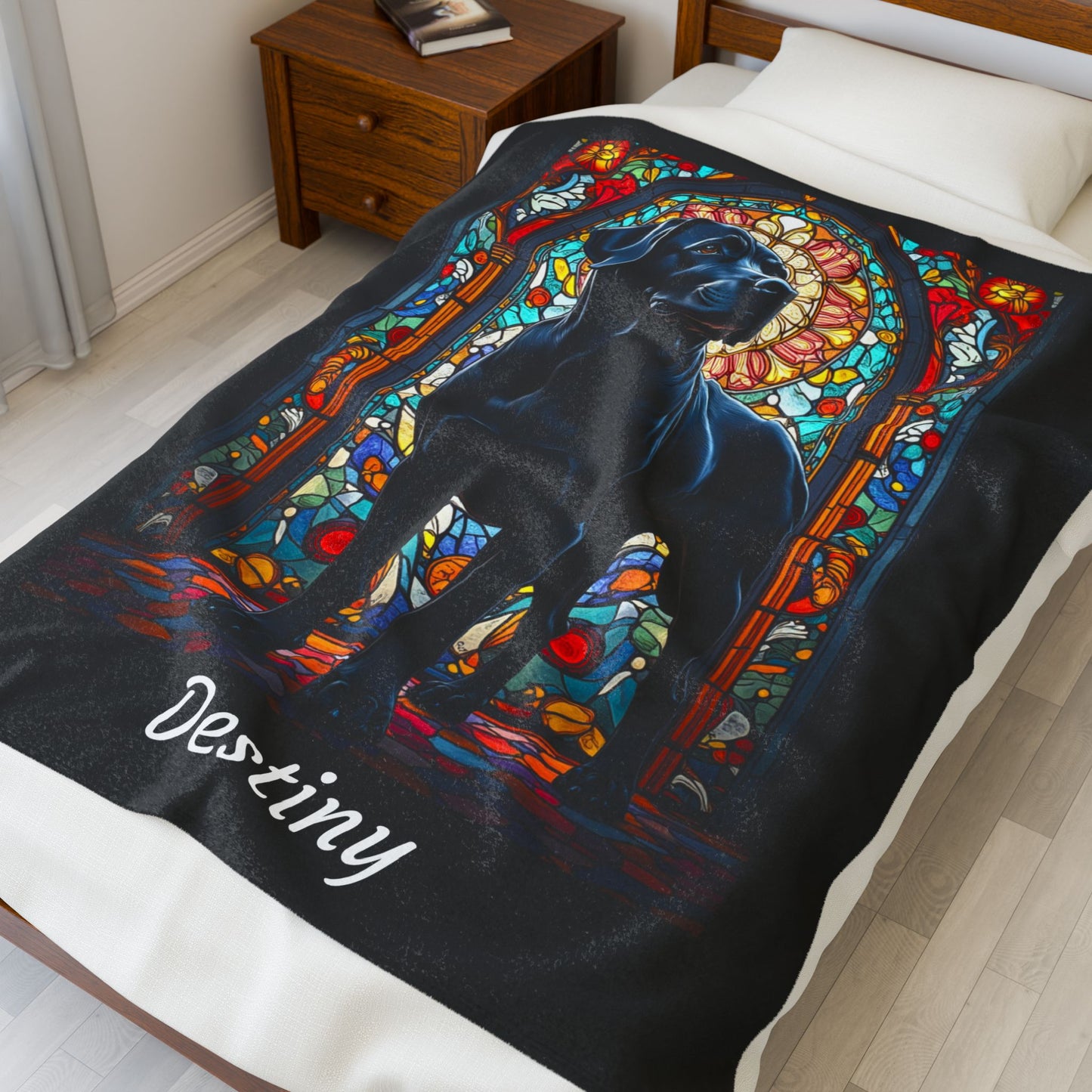 Rottweiler Rare Black Coat Blanket, Velveteen Plush Stained Glass Dog Throw, Personalized Pet Gift