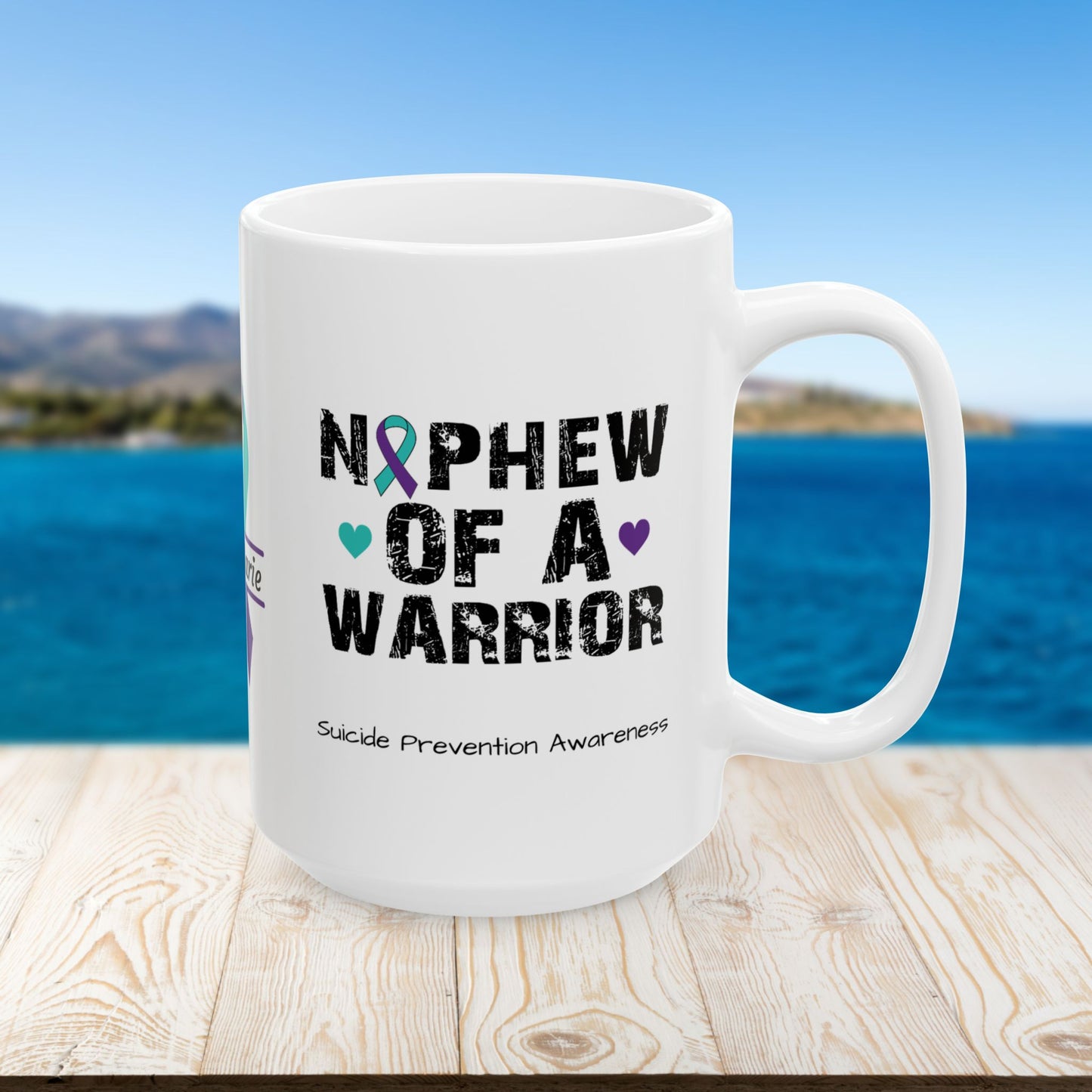 Nephew of a Warrior - Personalized Suicide Prevention Awareness Gift, Empowerment and Resilience Ceramic Mug, Support for Survivors