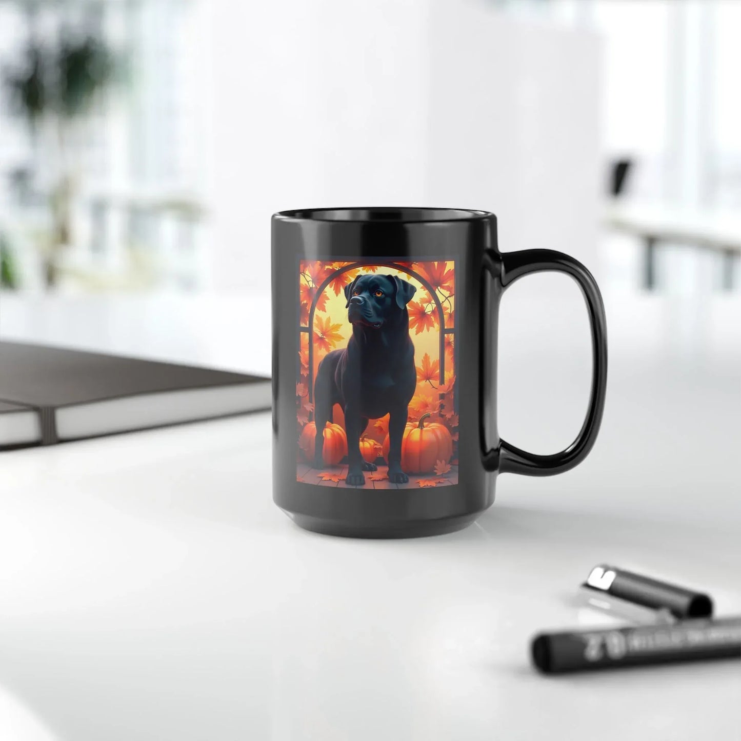 Shop our premium black rottweiler autumn black mug from MySisterIsASurvivor.