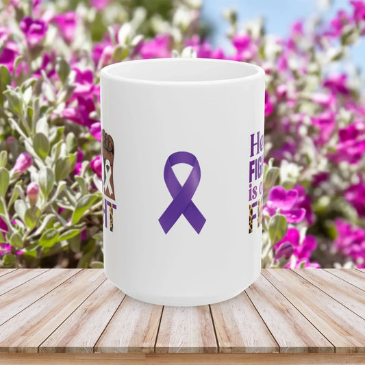 Shop our her fight is our fight ceramic mug 11oz 15oz featuring the 15oz style option from MySisterIsASurvivor.