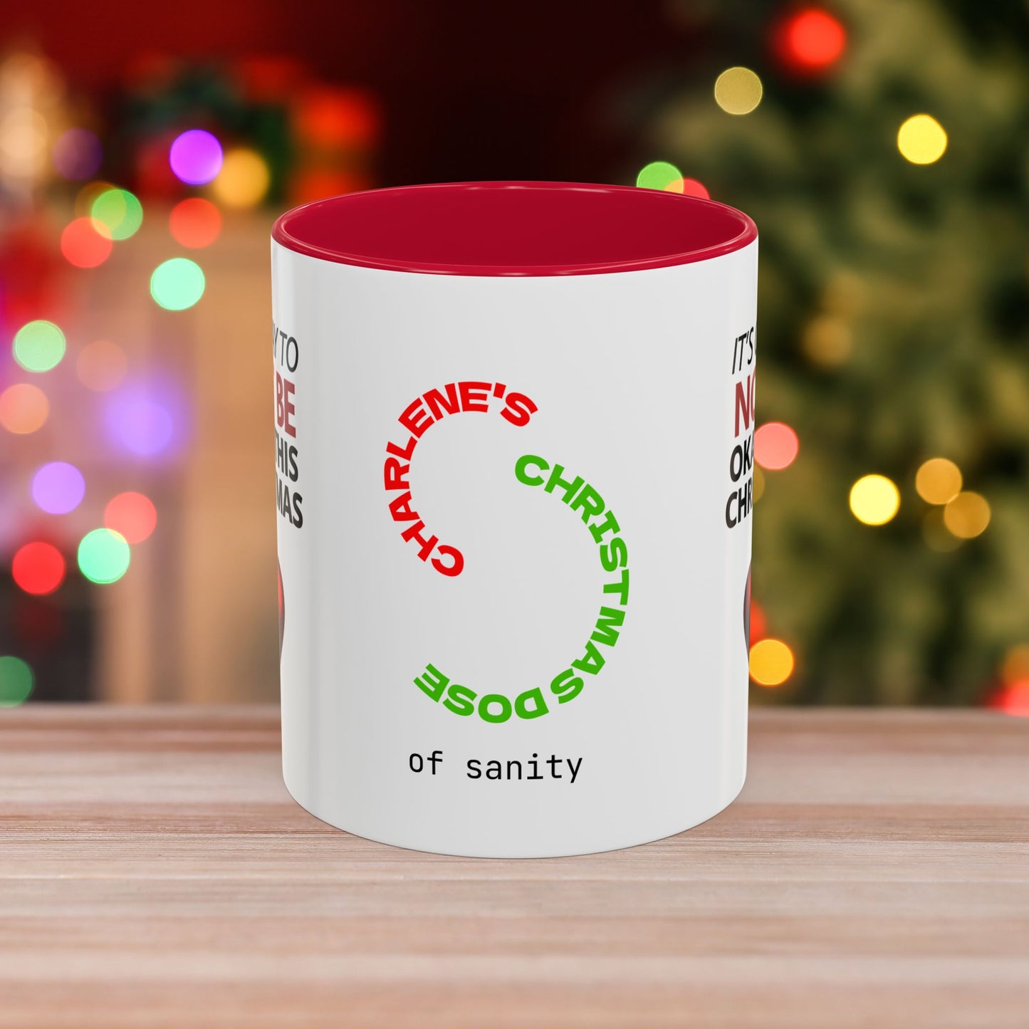 It's Okay to Not Be Okay This Christmas Mug - Personalized Christmas Mental Wellness Mug, Supportive Holiday Gift with Accent Color
