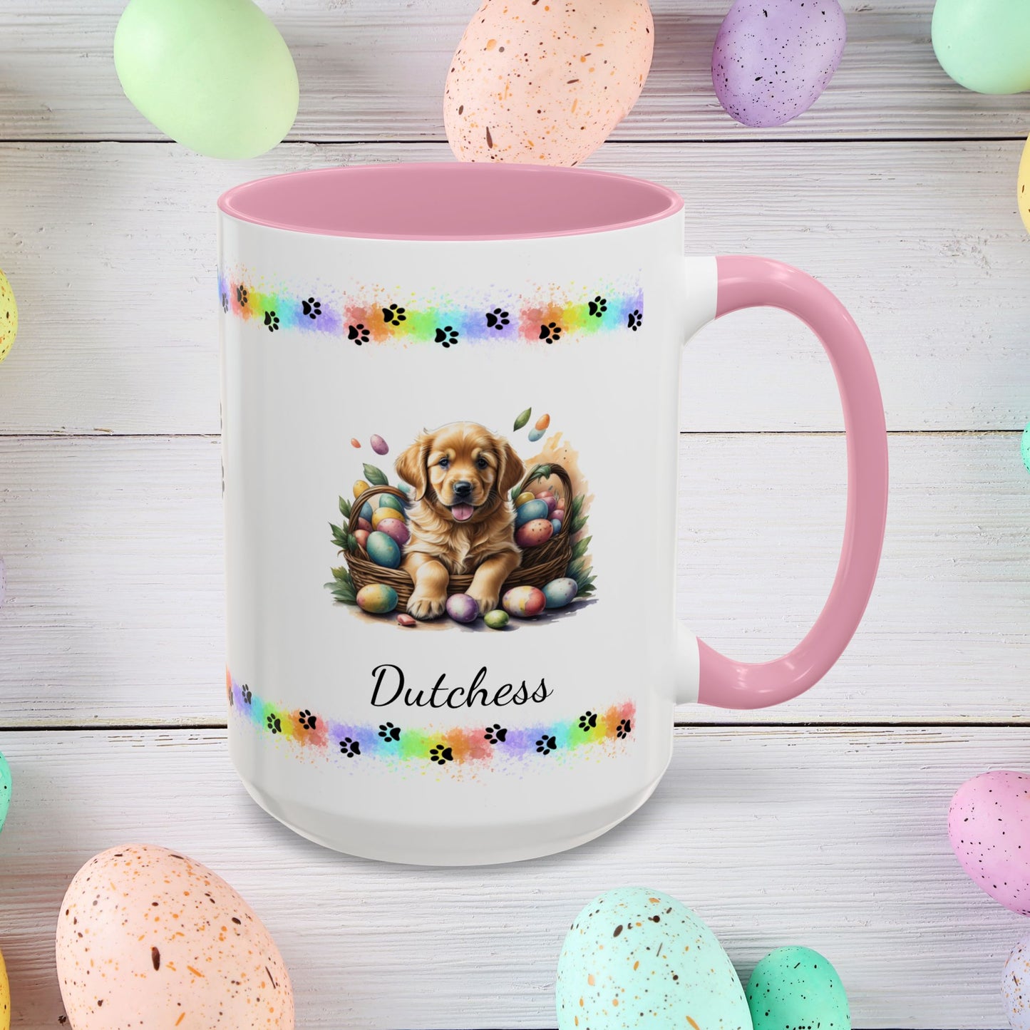 Golden Retriever Easter puppy coffee mug, personalized cute dog gift for mental health awareness and cozy drinks