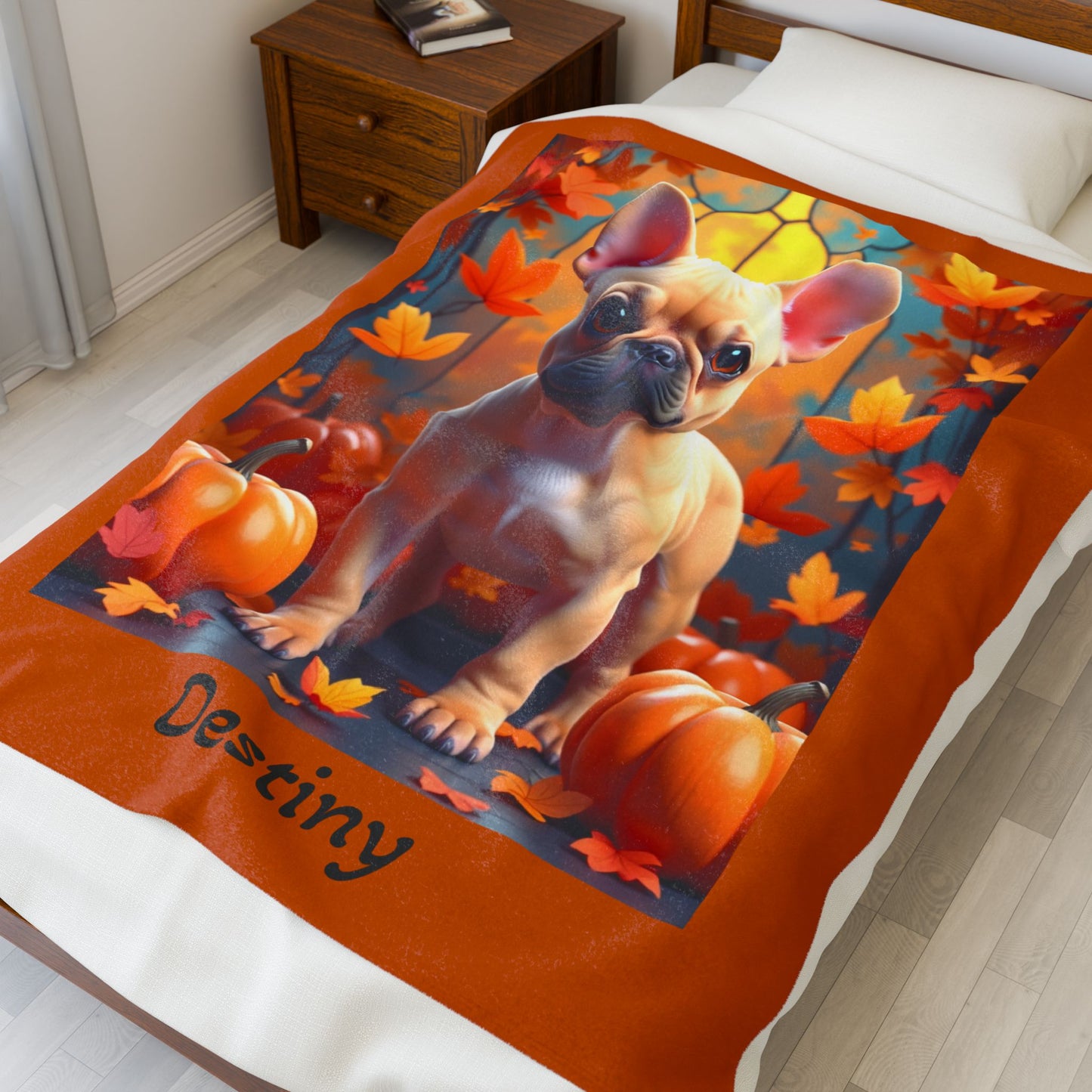 Fawn French Bulldog velveteen plush blanket, plush personalized dog throw for Frenchie parents - MySisterIsASurvivor