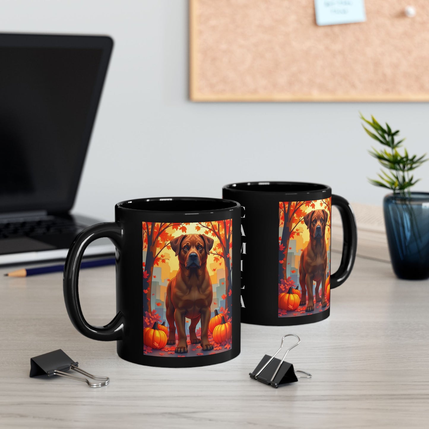 Rottweiler Red - Autumn coffee mug, custom seasonal dog lover gift for Rottie fans