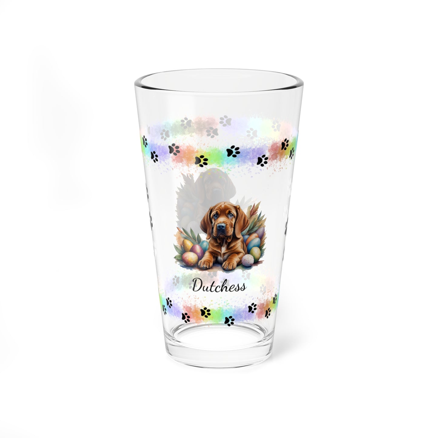 Bloodhound Personalized Easter Puppy 16oz Pint Glass - Custom Dog Design, Mental Health Gift, Easter Décor, and Festive Celebrations