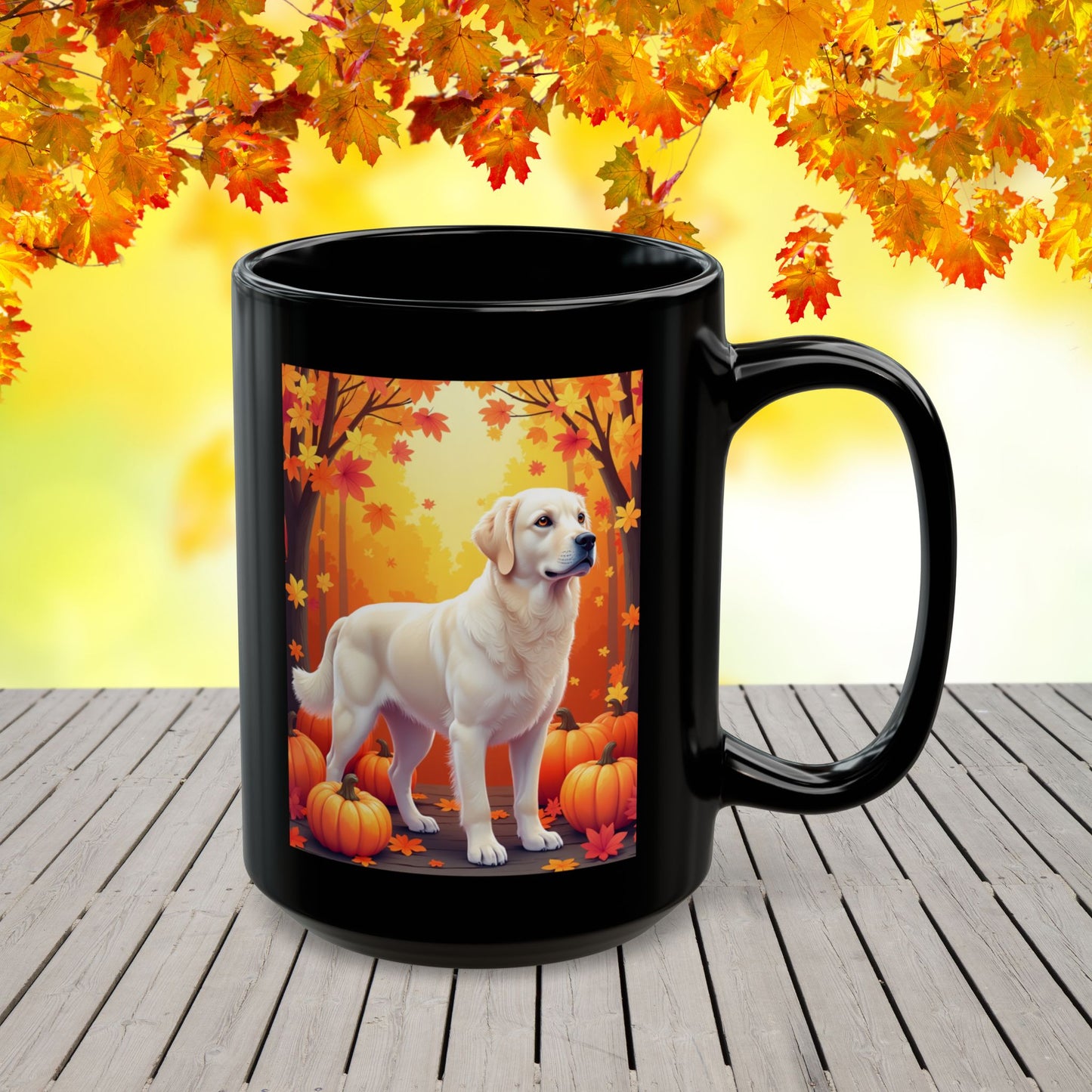 Cream Golden Retriever autumn mug, personalized coffee cup for Retriever fans and fall gift - MySisterIsASurvivor