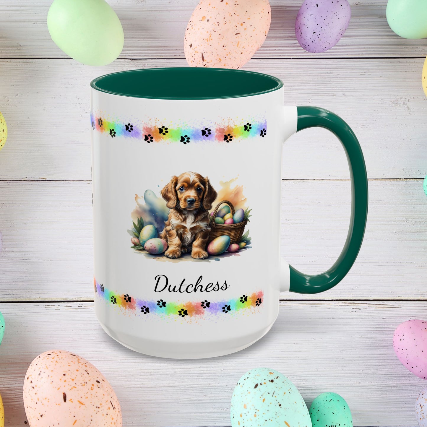 Cocker Spaniel Golden Easter puppy coffee mug, personalized cute dog gift for mental health support and comfort