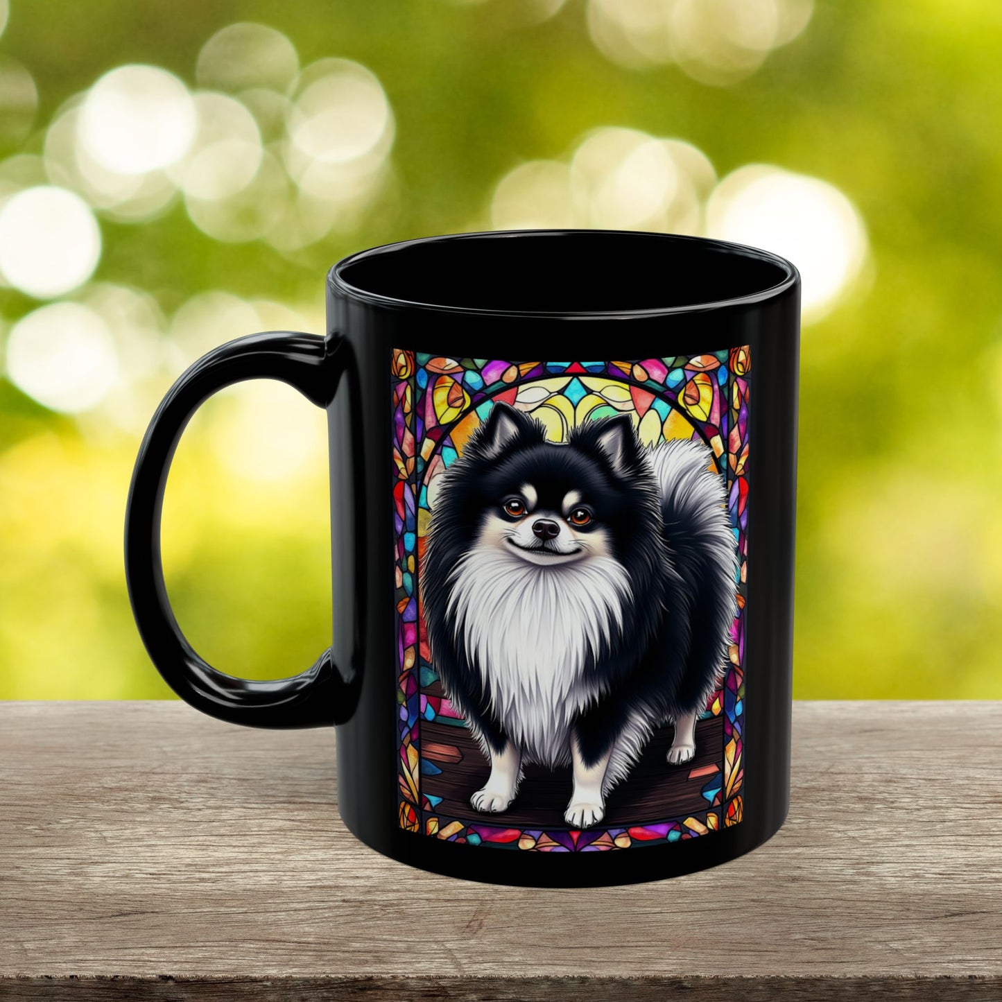 Black and white Pomeranian custom name mug for dog moms
