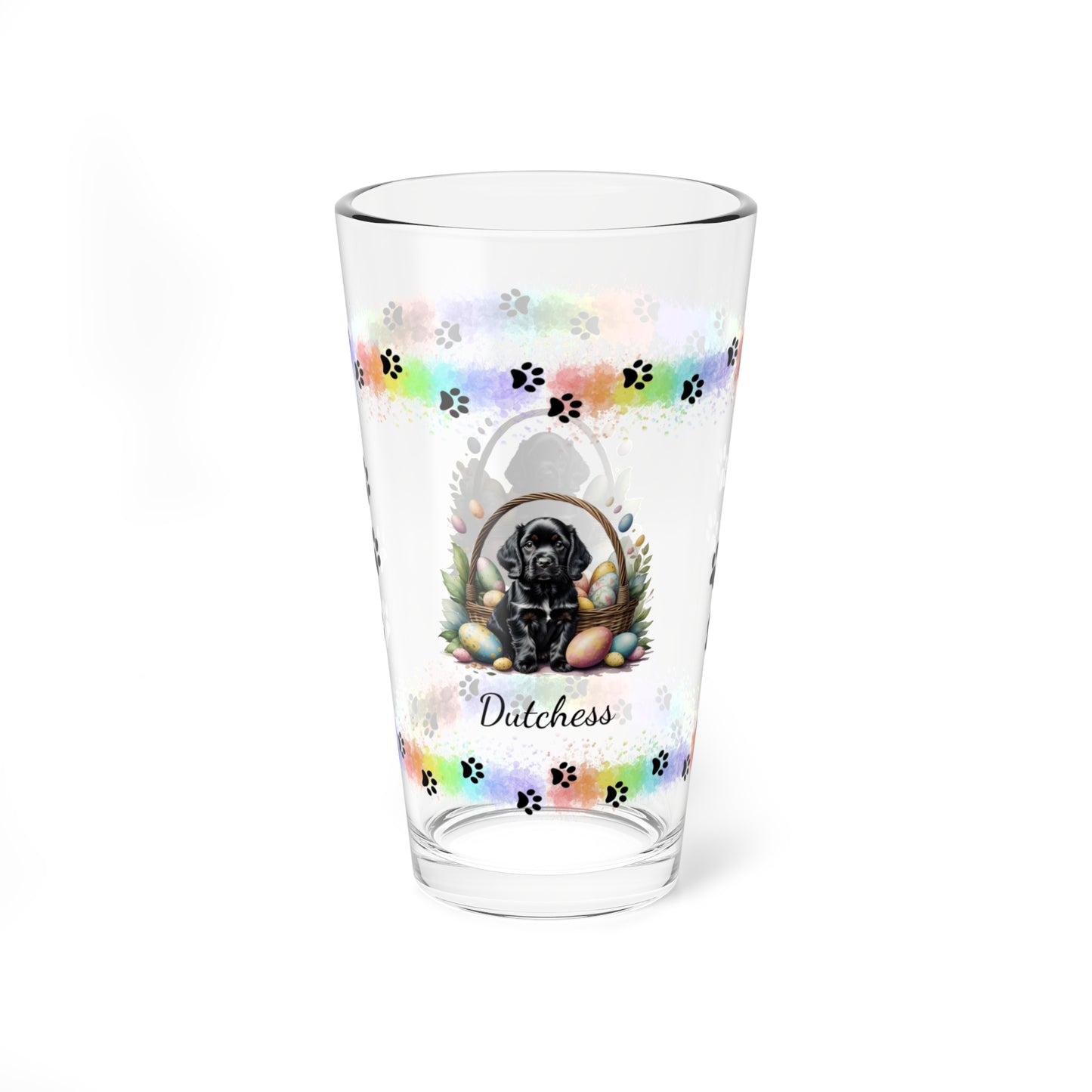 Cocker Spaniel (Black) Personalized Easter Puppy 16oz Pint Glass - Custom Dog Design, Mental Health Gift, Easter Décor, and Festive Celebrations