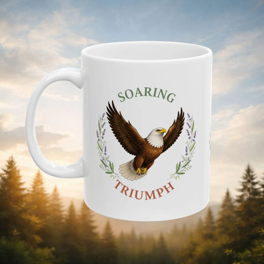 Shop our soaring triumph eagle mug featuring the 15oz style option from MySisterIsASurvivor.