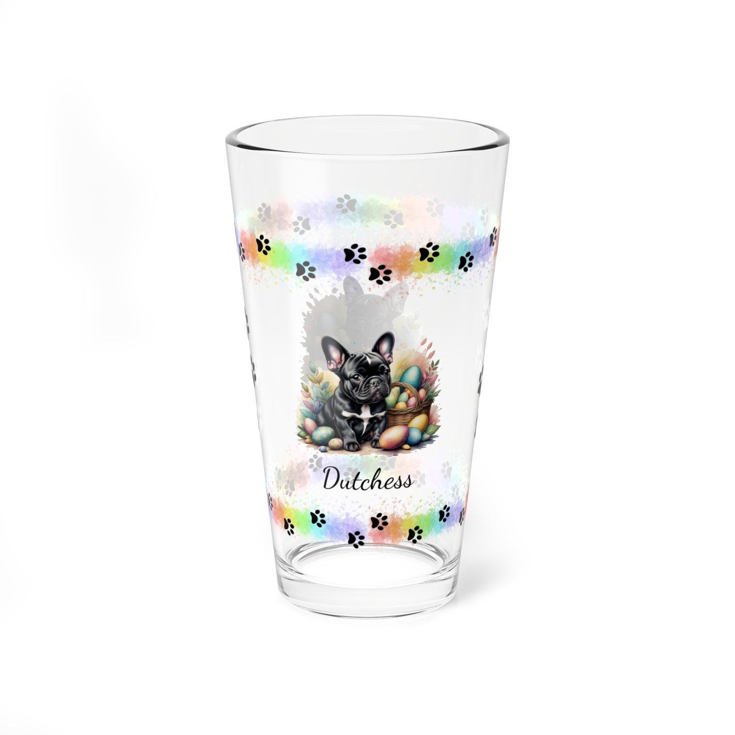 French Bulldog (Black) Personalized Easter Puppy 16oz Pint Glass - Custom Dog Design, Mental Health Gift, Easter Décor, and Festive Celebrations