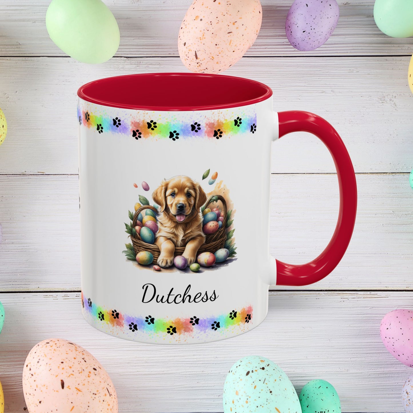 Golden Retriever Easter puppy coffee mug, personalized cute dog gift for mental health awareness and cozy drinks