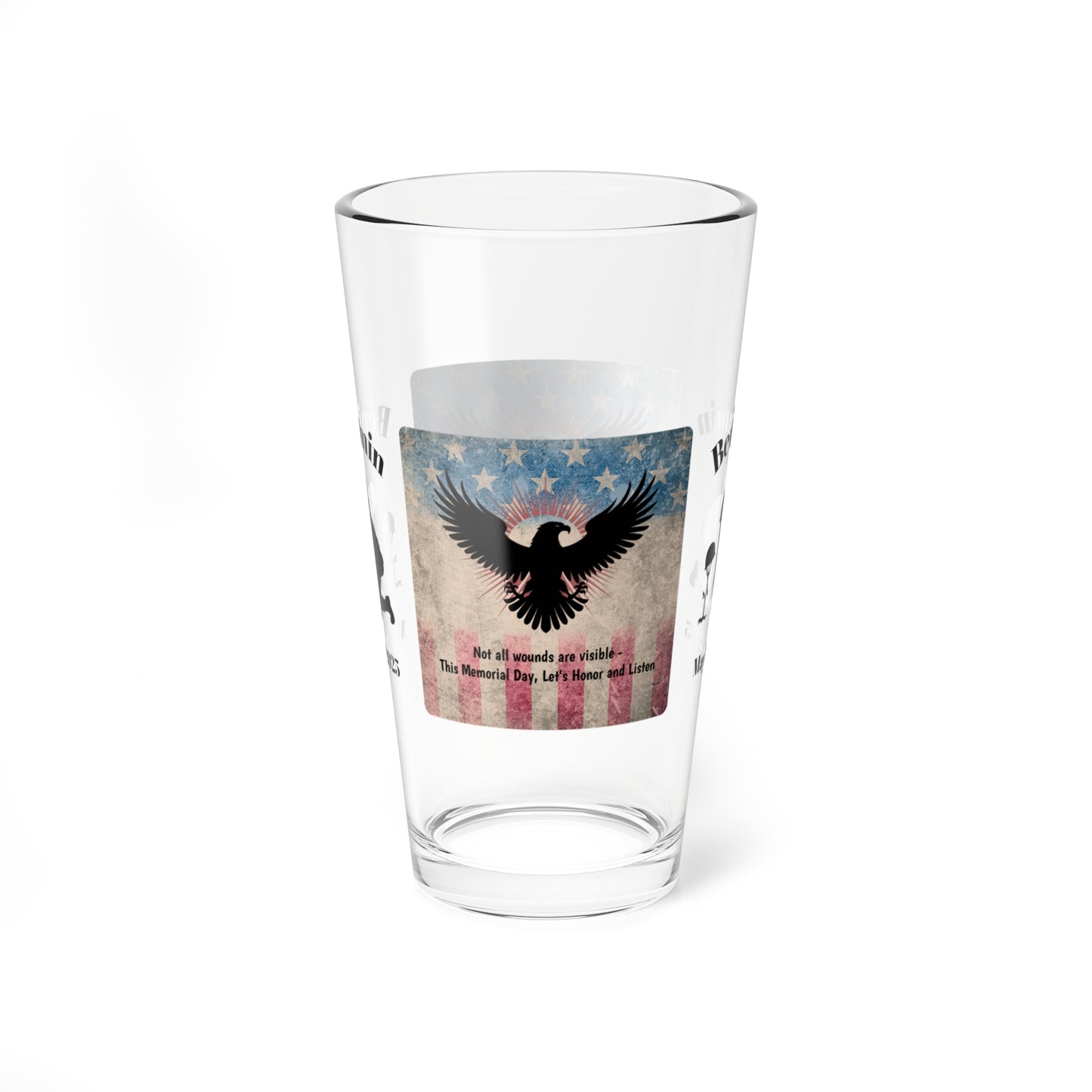 Personalized Memorial Day Pint Glass - "Not All Wounds Are Visible", PTSD Awareness Gift for Veterans & Memorial Days