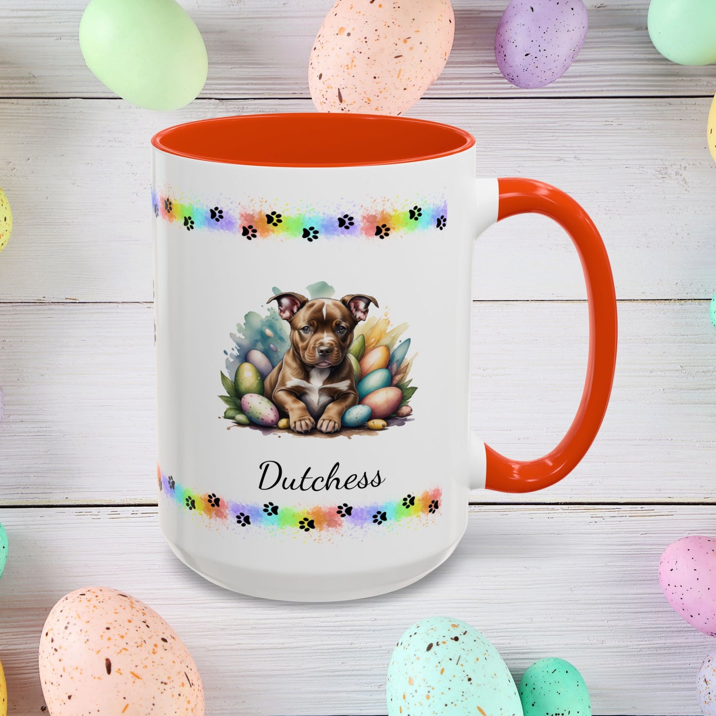 Pitbull (Brown): Personalized Easter Puppy Coffee Mug - Adorable Dog Design, Mental Health Gift, 11oz & 15oz, 12 Color Choices, Easter Gifts & Décor