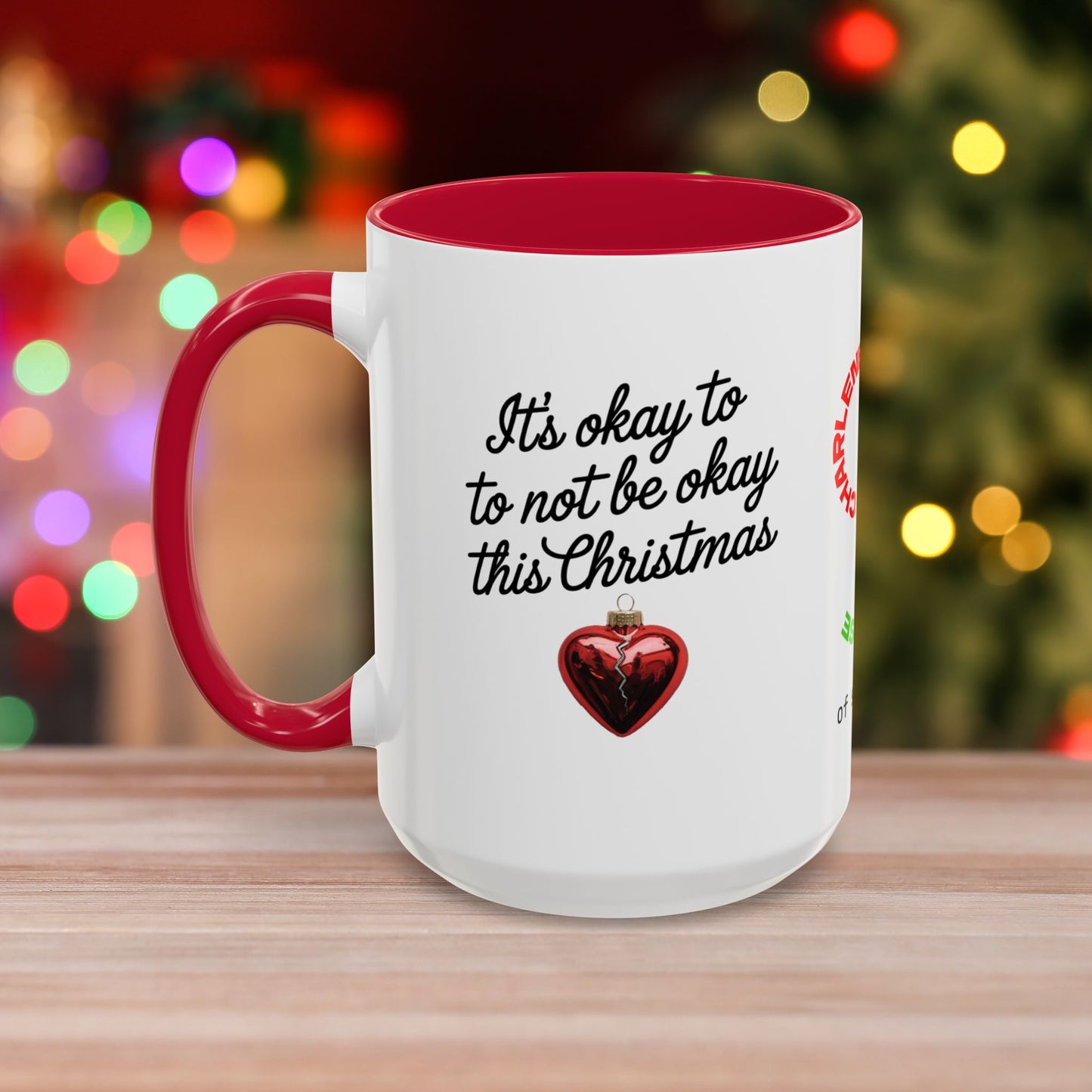It's Okay to Not Be Okay This Christmas Mug - Personalized Holiday Coffee Cup, Mental Health Support Christmas Gift with Accent Color