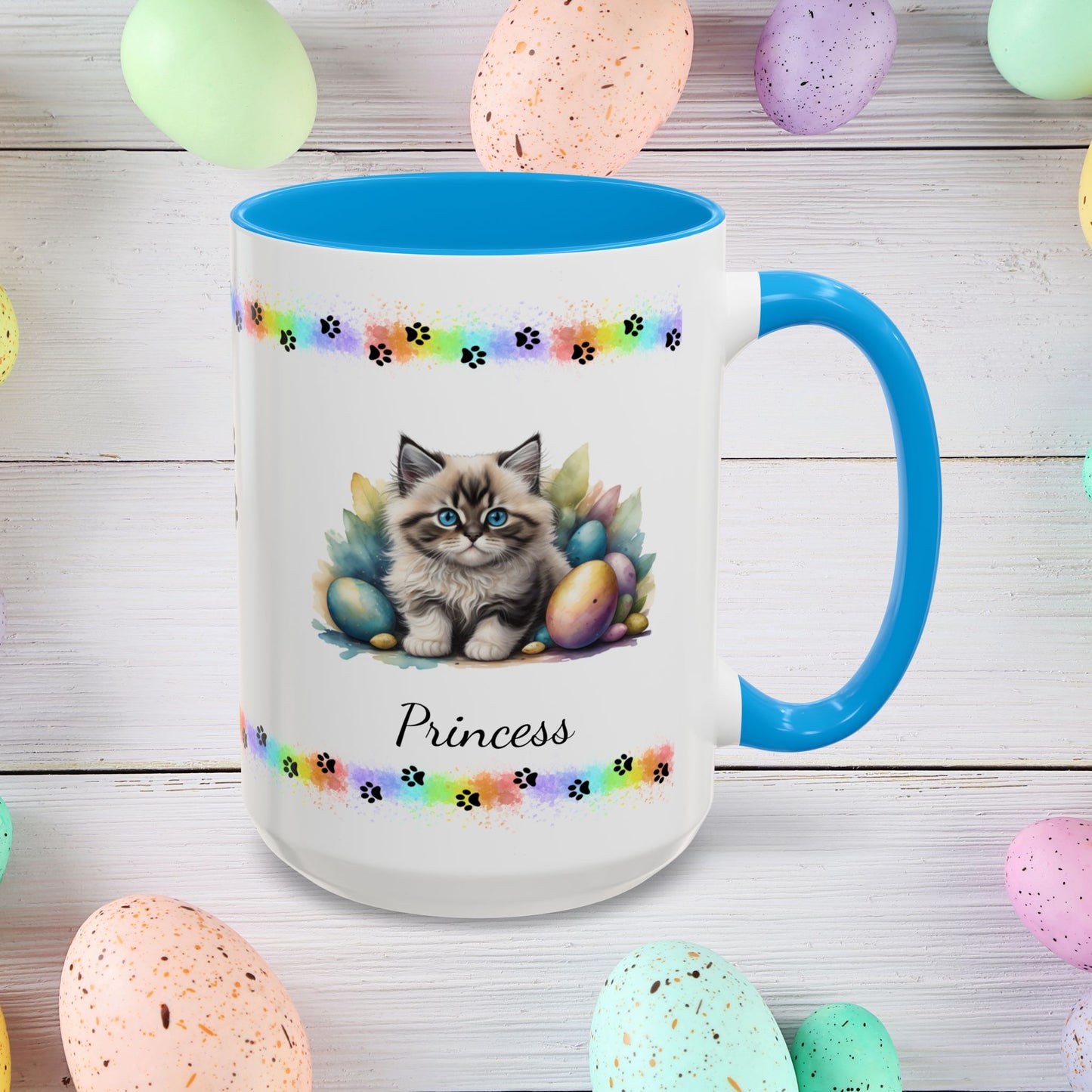 Ragdoll personalized Easter coffee mug, adorable kitten design, cute cat gift for mental health support