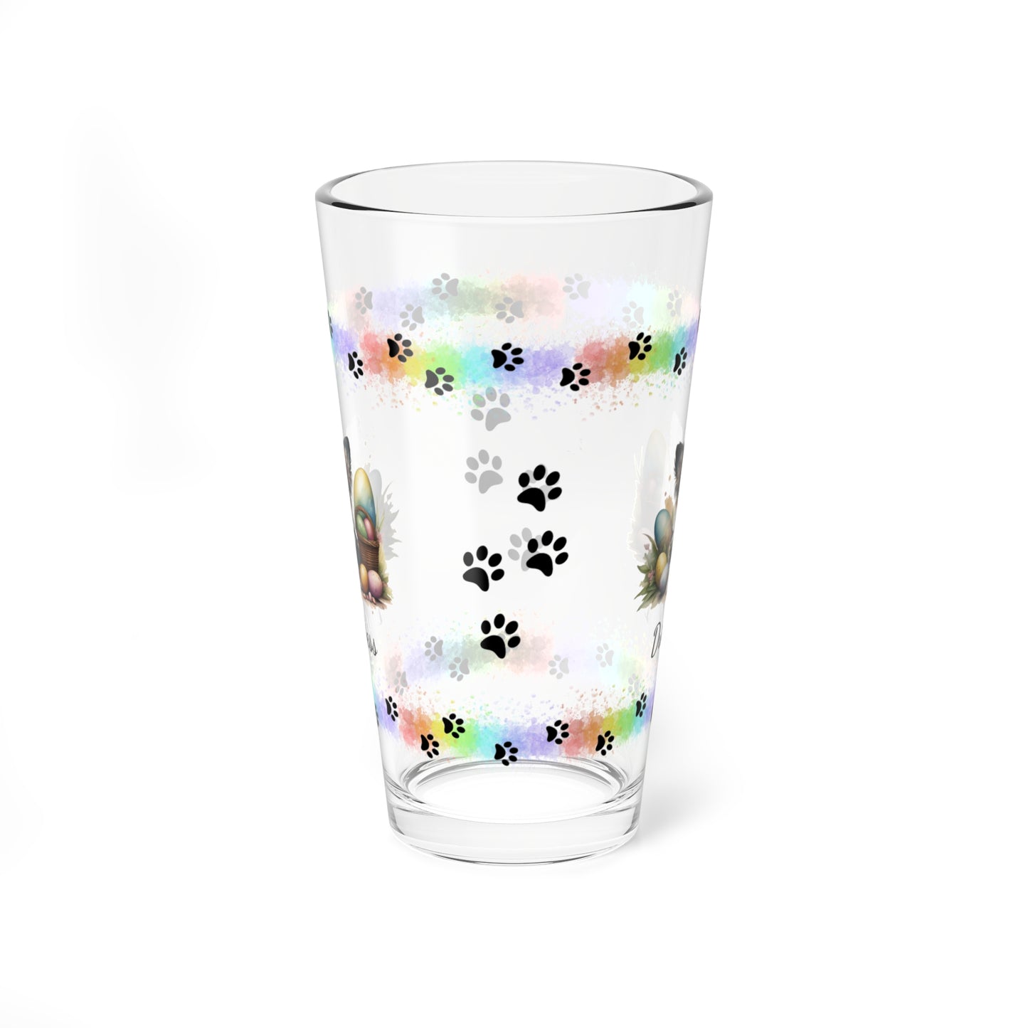 Papillon (White, Black & Tan) Personalized Easter Puppy 16oz Pint Glass - Custom Dog Design, Mental Health Gift, Easter Décor, and Festive Celebrations