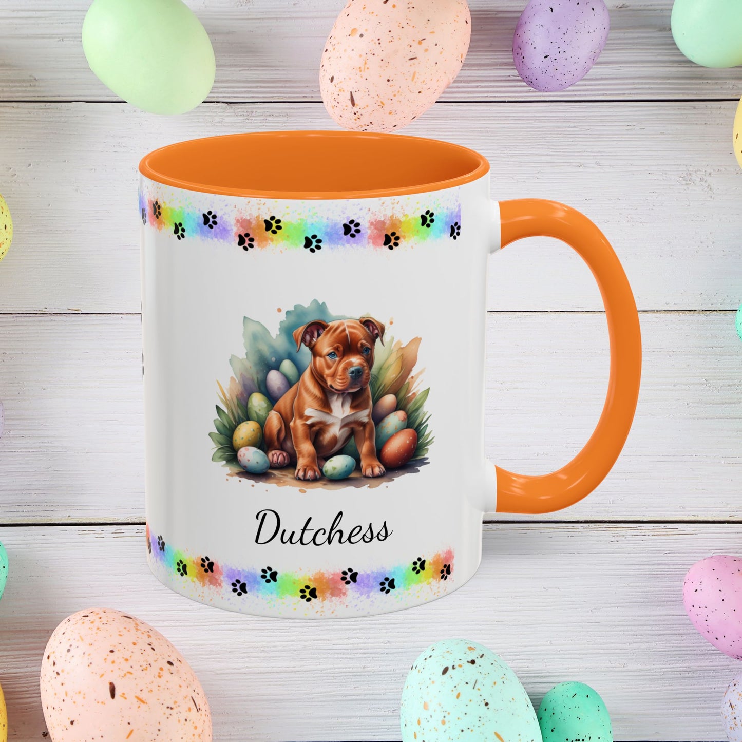 Pitbull Red Easter puppy coffee mug, personalized cute dog gift for mental health awareness and cozy drinks