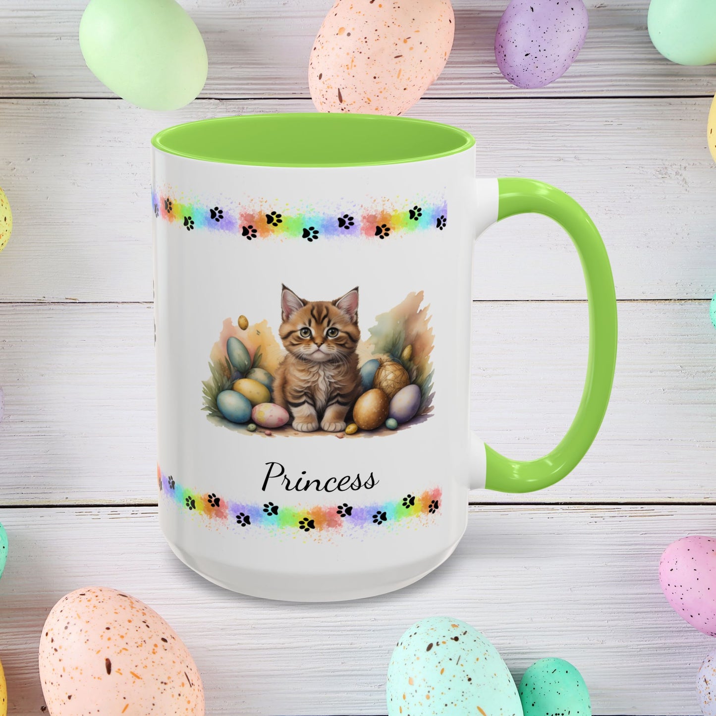 Bobtail cute kitten Easter coffee mug, personalized gift for cat lovers, mental health awareness and home use