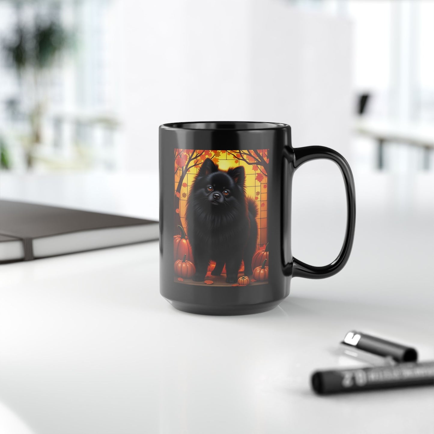 Pomeranian Black - Custom name autumn coffee mug, dog parent gift for Pomeranian lovers