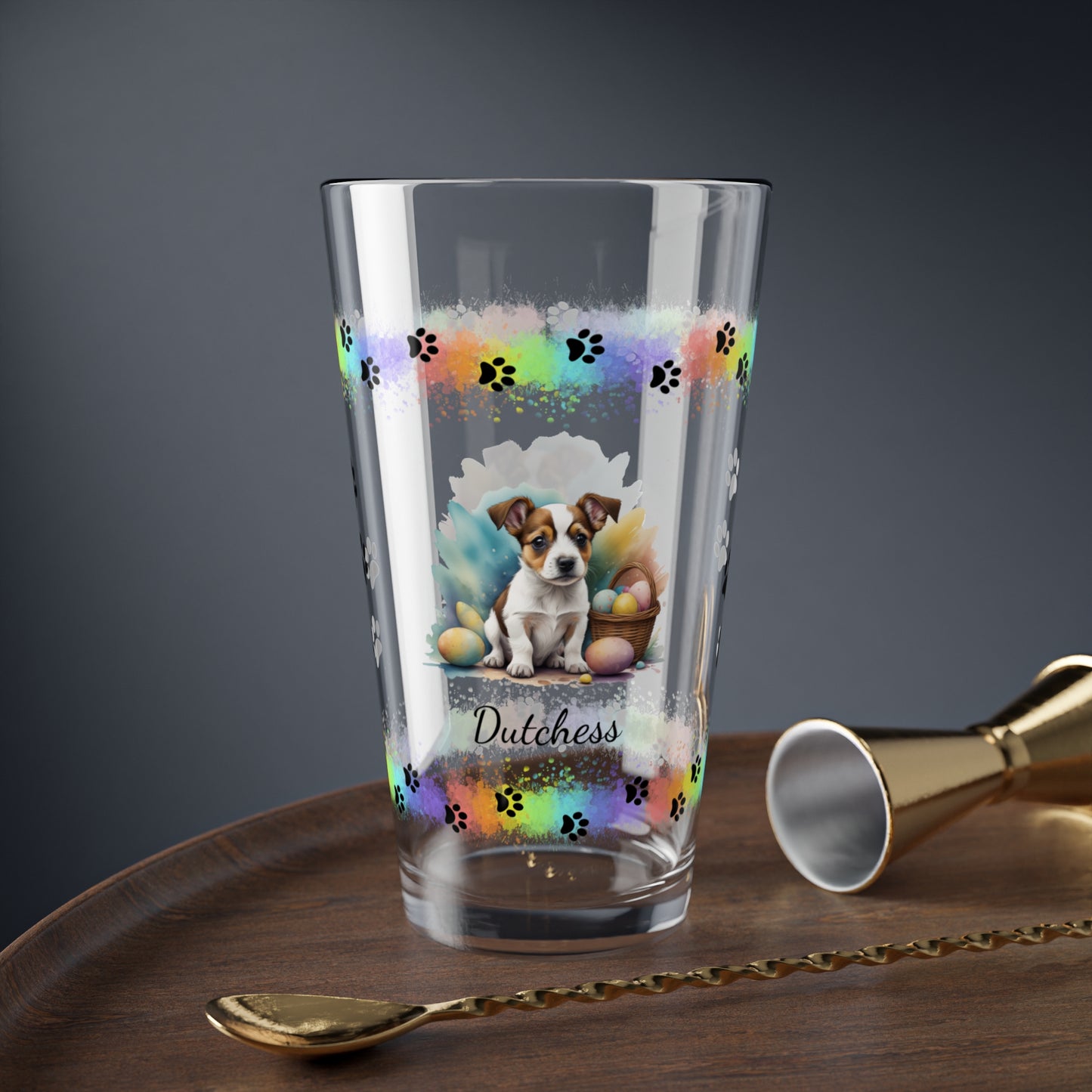 Jack Russell Terrier (Brown & White) Personalized Easter Puppy 16oz Pint Glass - Custom Dog Design, Mental Health Gift, Easter Décor, and Festive Celebrations