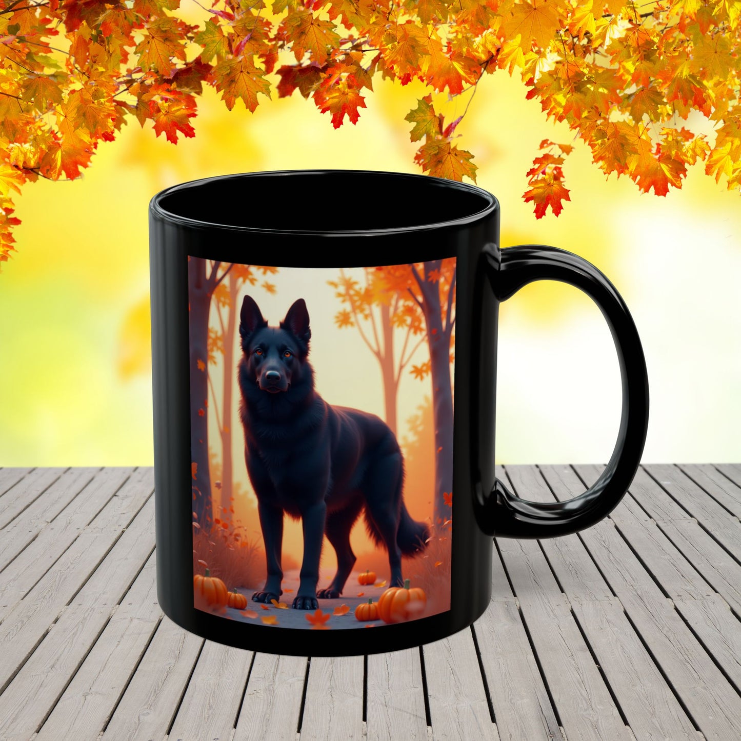 German Shepherd Black - Autumn personalized mug, custom seasonal dog gift for GSD fans