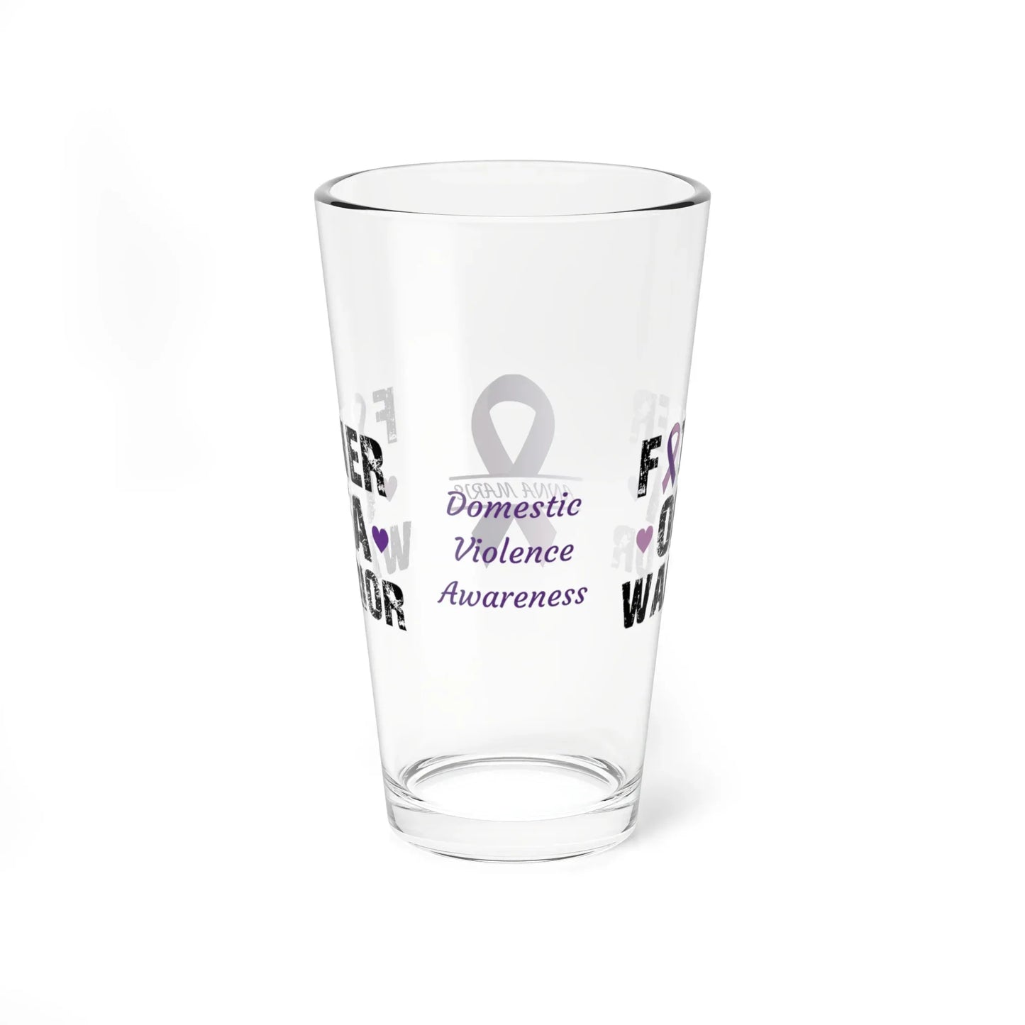 Shop our premium father of a warrior domestic violence awareness pint glass 16oz from MySisterIsASurvivor.