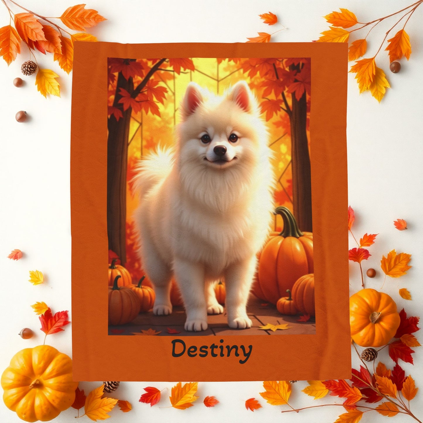 Cream Pomeranian velveteen plush blanket, fluffy dog throw blanket for pet owners, cozy home decor accent gift
