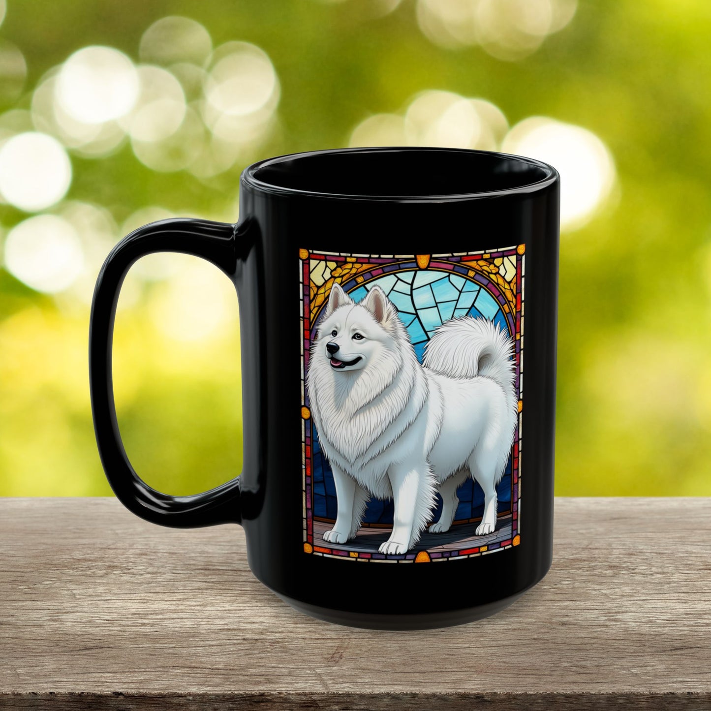 American Eskimo personalized mug, stained glass coffee cup gift for dog lovers and pet parents