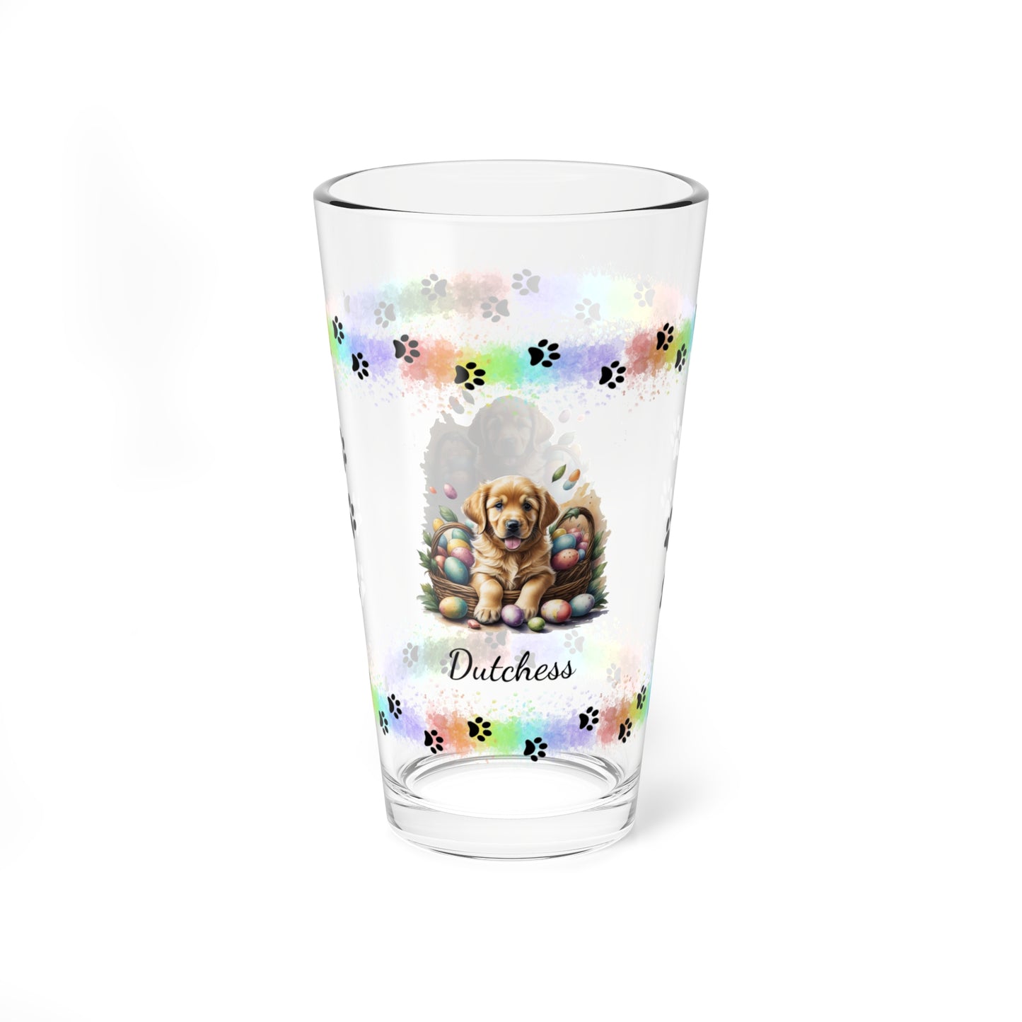 Golden Retriever Personalized Easter Puppy 16oz Pint Glass - Custom Dog Design, Mental Health Gift, Easter Décor, and Festive Celebrations