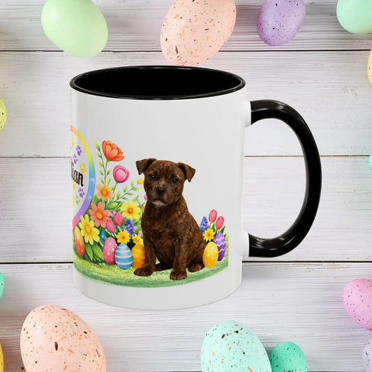 Shop our pitbull brindle puppy easter mug featuring the 11oz style option from MySisterIsASurvivor.