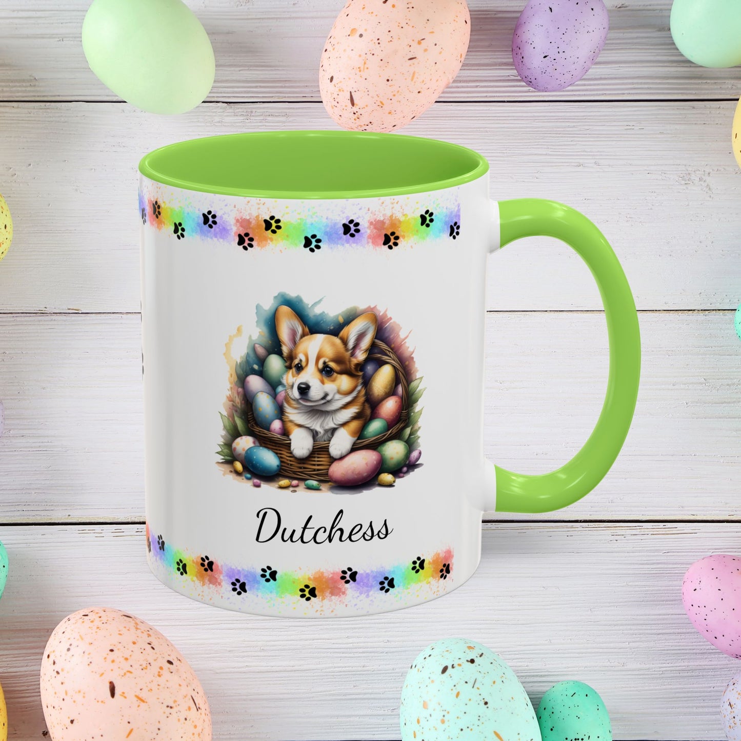 Corgi Easter puppy coffee mug, personalized cute dog gift for mental health support and cozy sipping