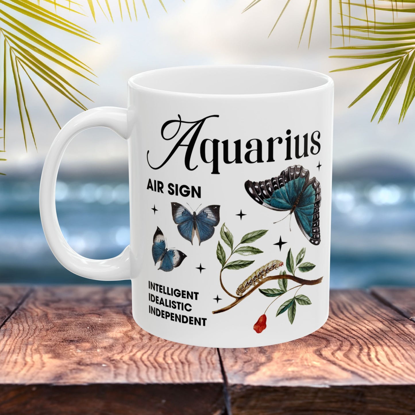 Aquarius zodiac mug, personalized astrology coffee cup, star sign birthday gift for horoscope lovers