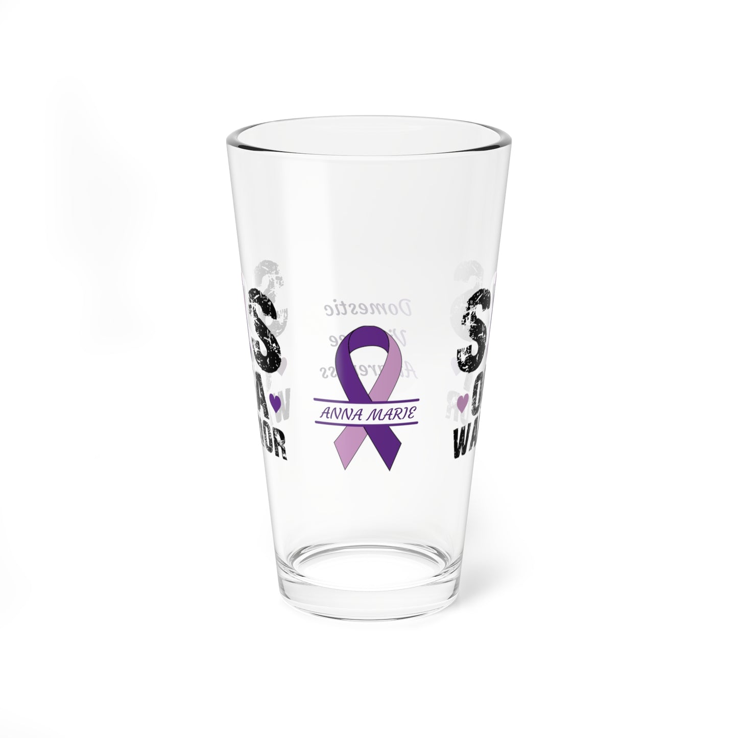 Sis of a Warrior: Personalized Domestic Violence Awareness Warrior Pint Glass - Proud Family Member