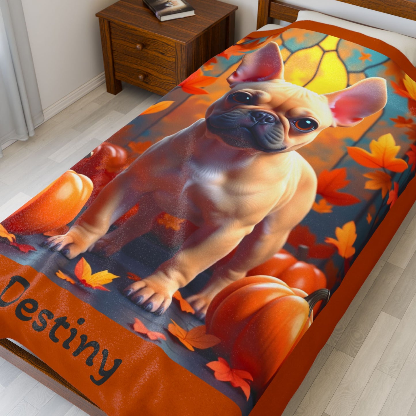 Fawn French Bulldog velveteen plush blanket, plush personalized dog throw for Frenchie parents - MySisterIsASurvivor