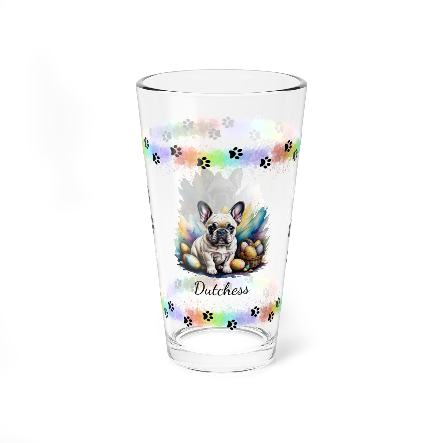French Bulldog (Cream) Personalized Easter Puppy 16oz Pint Glass - Custom Dog Design, Mental Health Gift, Easter Décor, and Festive Celebrations