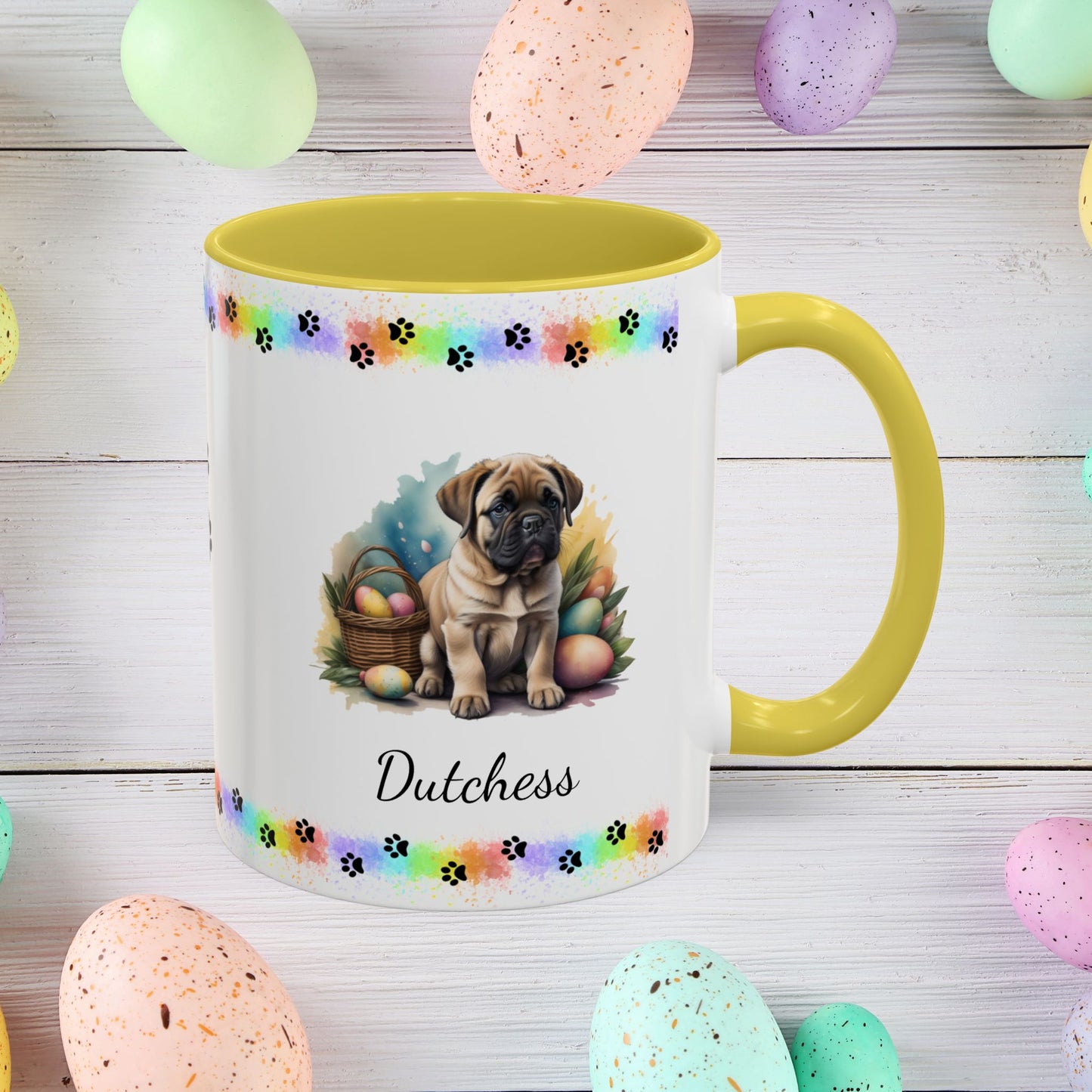 English Mastiff Easter puppy coffee mug, personalized cute dog gift for mental health support, perfect for coffee or tea