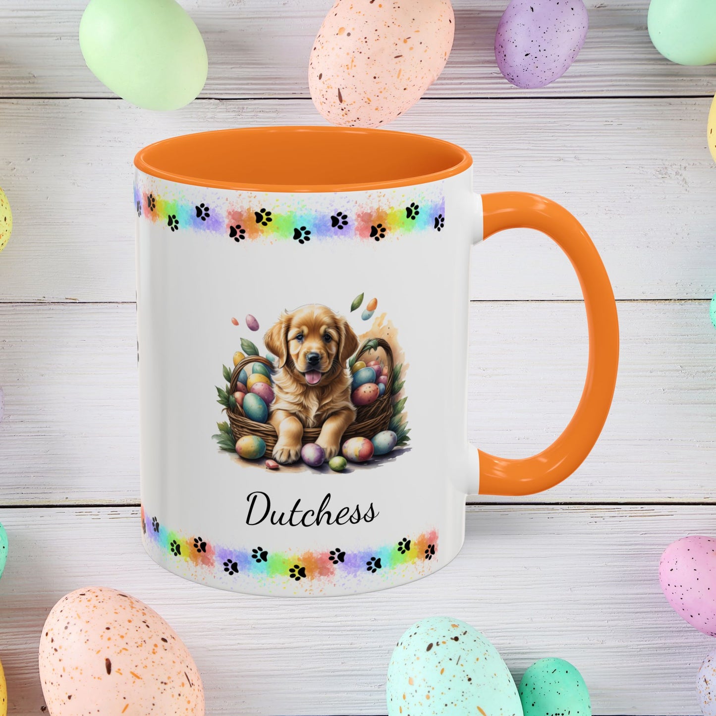 Golden Retriever Easter puppy coffee mug, personalized cute dog gift for mental health awareness and cozy drinks