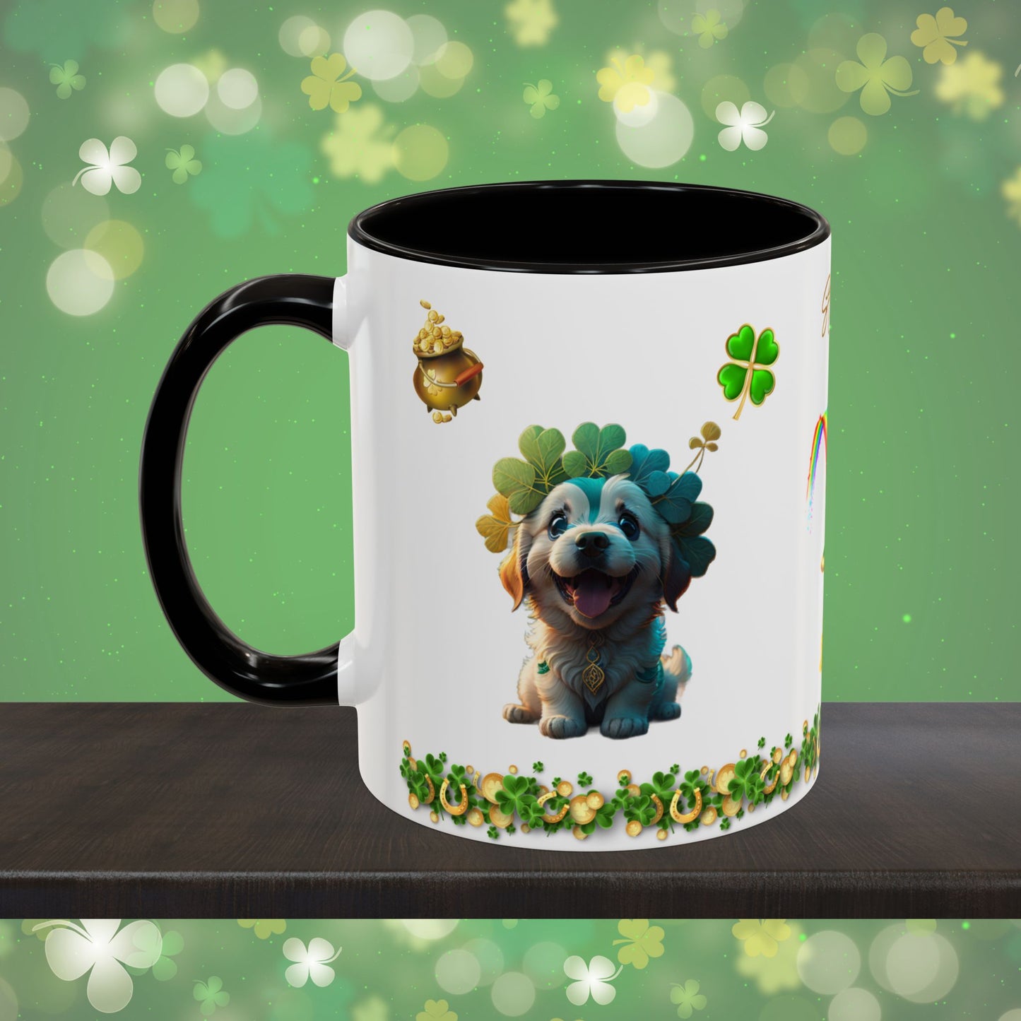 Pawsitive Paddy's Parade: St. Patrick's Day Two-Tone Coffee Mug - Festive Ceramic Mug for Positivity & Mindfulness