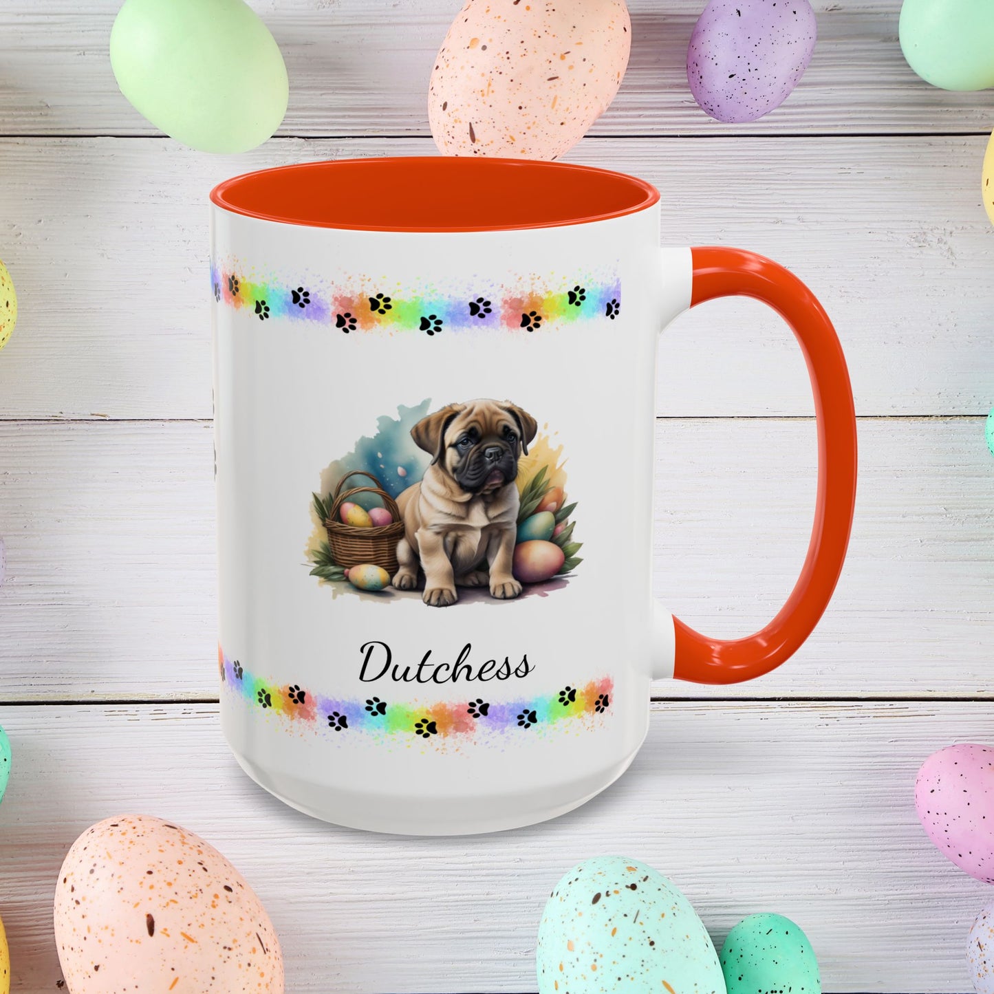 English Mastiff Easter puppy coffee mug, personalized cute dog gift for mental health support, perfect for coffee or tea